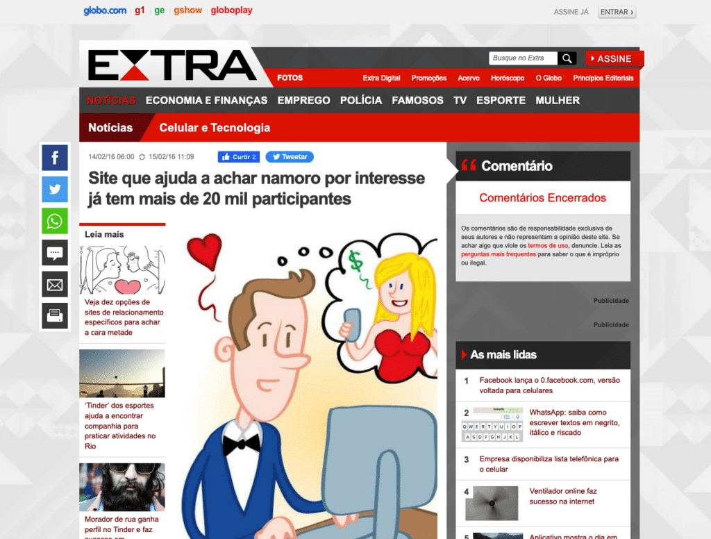Extra: Site que ajuda a achar namoro por interesse já tem mais de 20 mil participantes