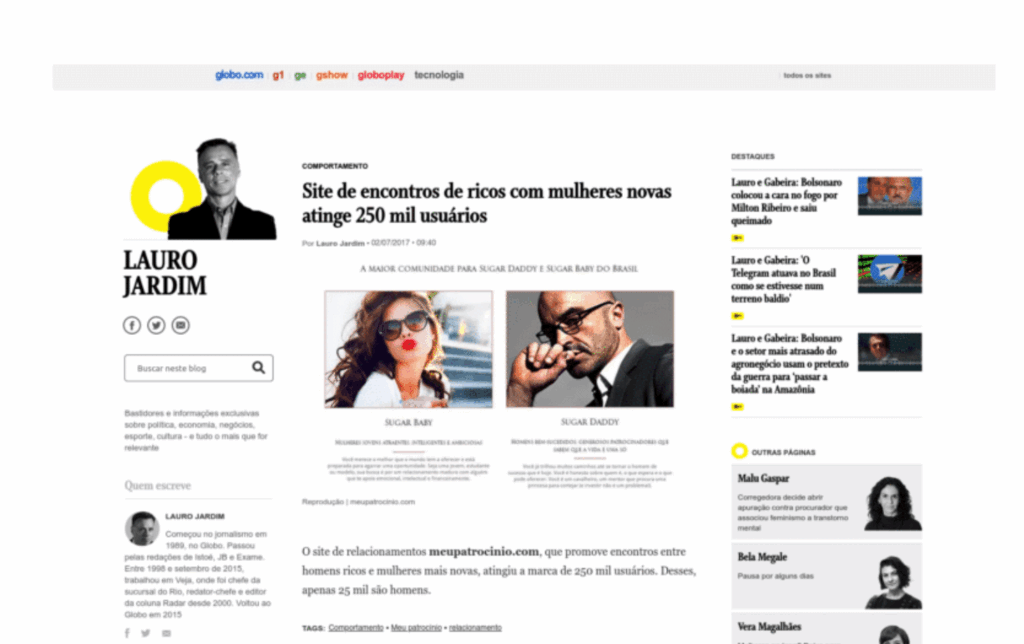 O Globo: Site de encontros de ricos com mulheres novas atinge 250 mil usuários