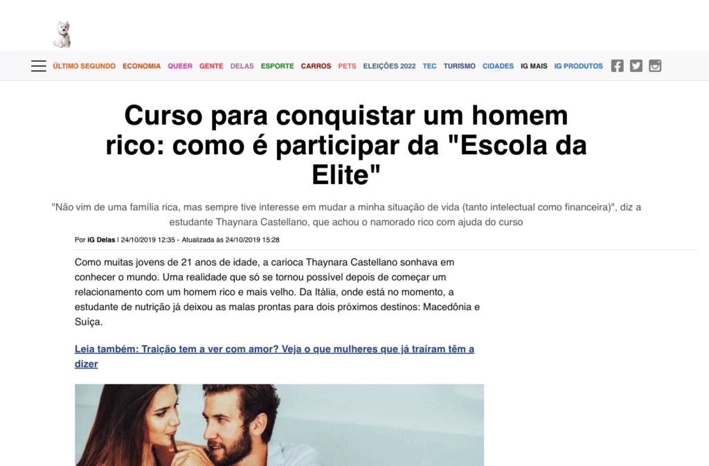 IG: Curso para conquistar um homem rico: como é participar da “Escola da Elite”