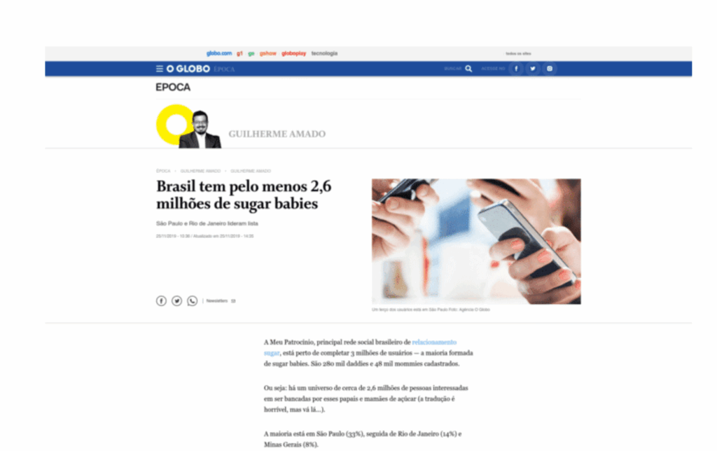 O Globo: Brasil tem pelo menos 2,6 milhões de Sugar Babies