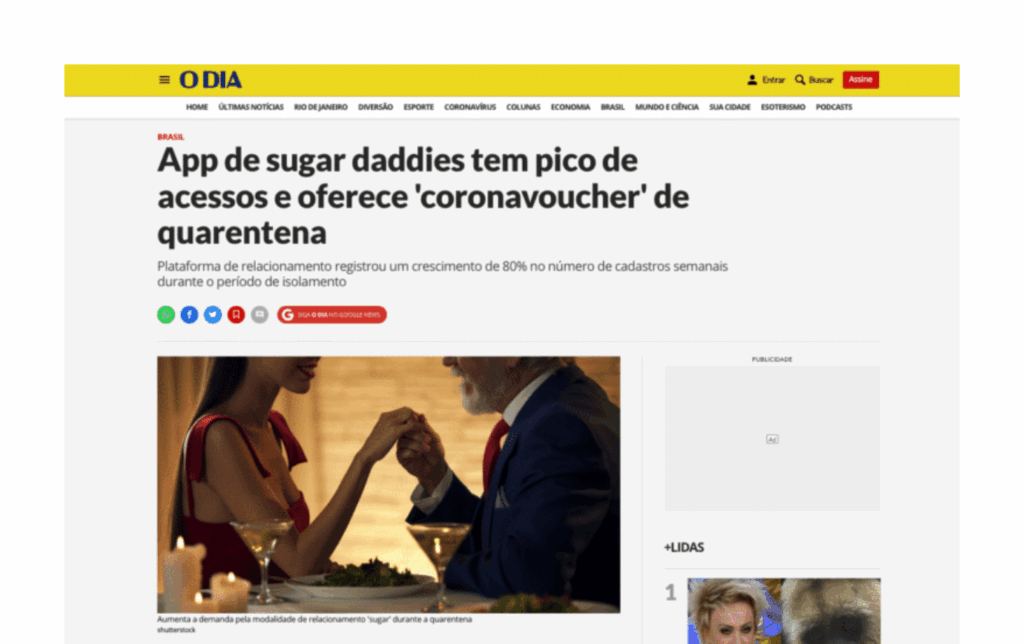 O Dia: App de sugar daddies tem pico de acessos e oferece ‘coronavoucher’ de quarentena