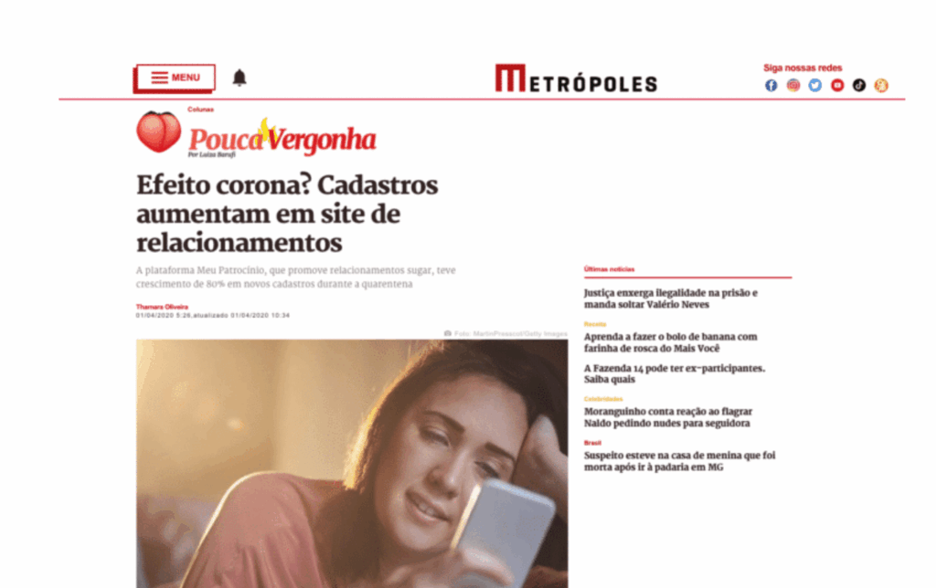 Metrópoles: Efeito corona? Cadastros aumentam em site de relacionamentos