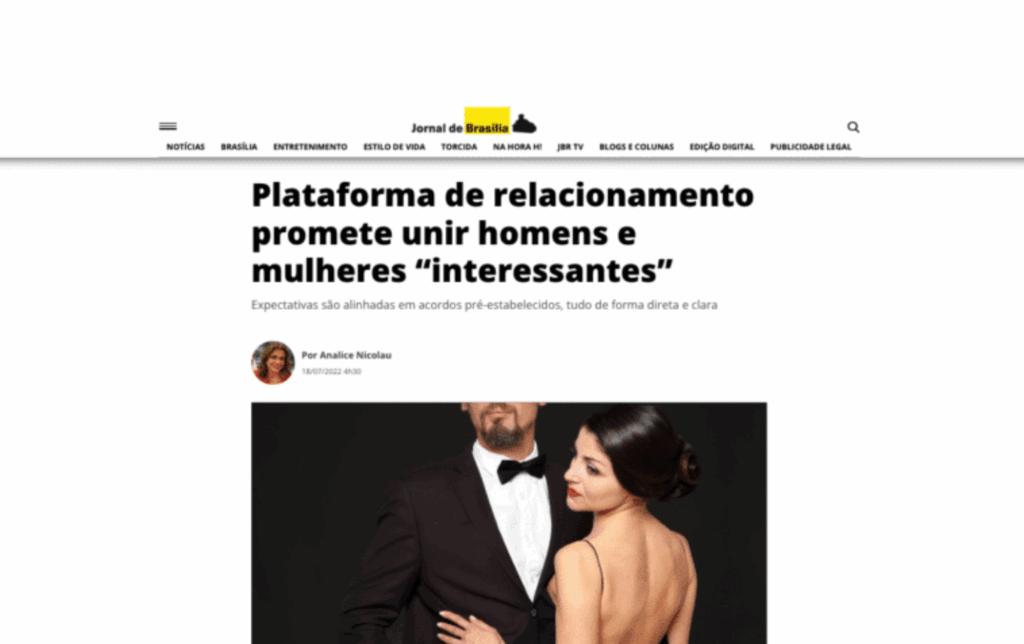 Jornal de Brasília: Plataforma de relacionamento promete unir homens e mulheres “interessantes”