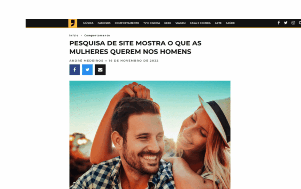 Vírgula: Pesquisa de site mostra o que as mulheres querem nos homens