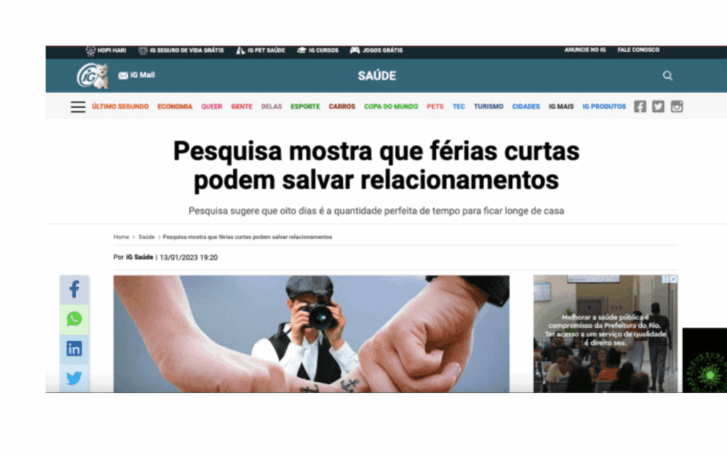 IG: Pesquisa mostra que férias curtas podem salvar relacionamentos