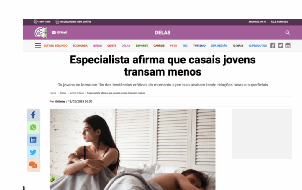 IG Delas: Especialista afirma que casais jovens transam menos