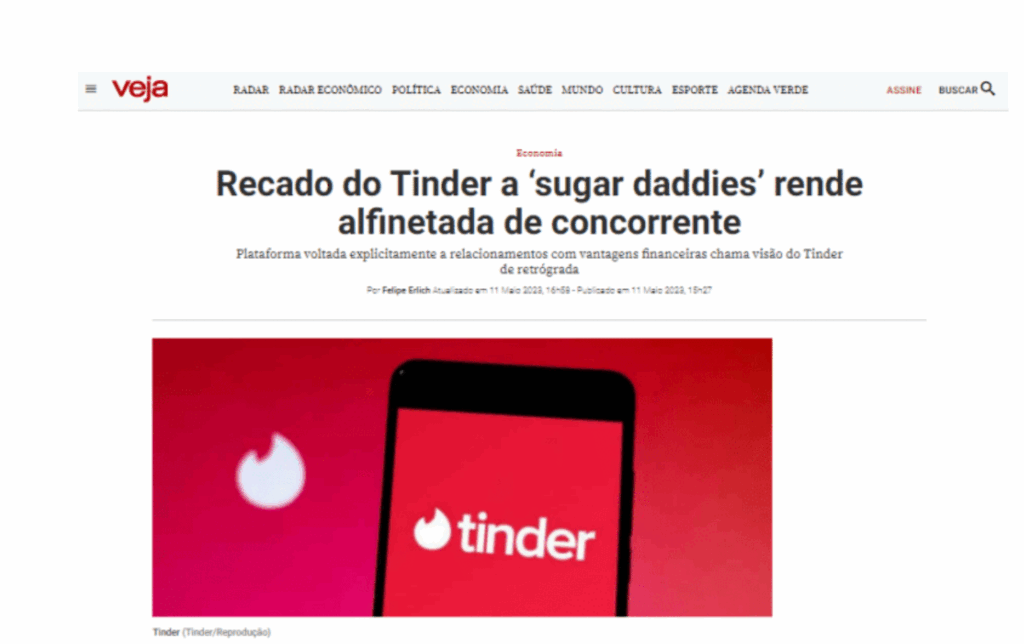 Veja: Recado do Tinder a ‘sugar daddies’ rende alfinetada de concorrente