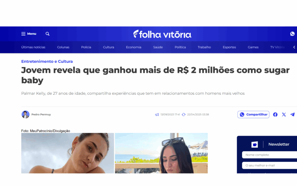 Folha Vitória: Jovem revela que ganhou mais de R$ 2 milhões como sugar baby