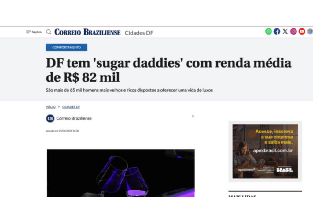 Correio Braziliense: DF tem ‘sugar daddies’ com renda média de R$ 82 mil