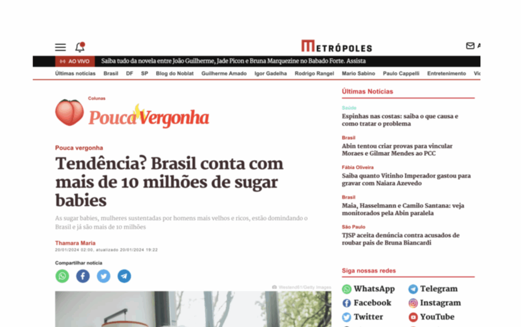Metrópoles: Tendência? Brasil conta com mais de 10 milhões de sugar babies