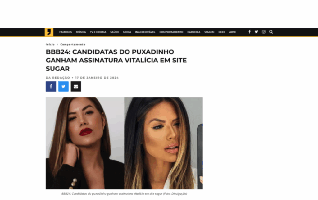 Vírgula: BBB24: Candidatas do puxadinho ganham assinatura vitalícia em site sugar
