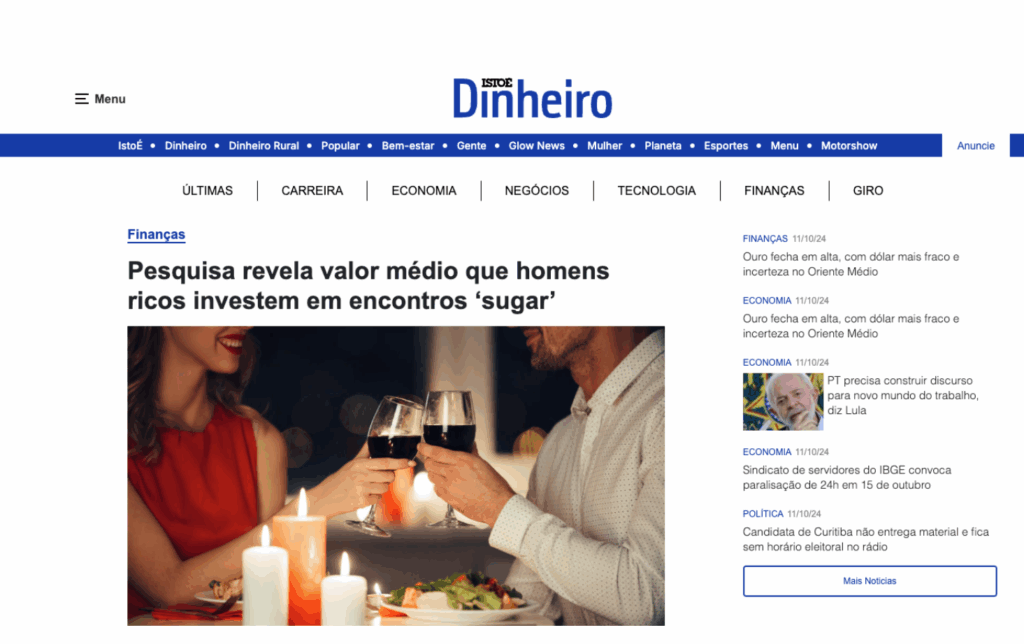 Isto É Dinheiro: Pesquisa revela valor médio que homens ricos investem em encontros ‘sugar’