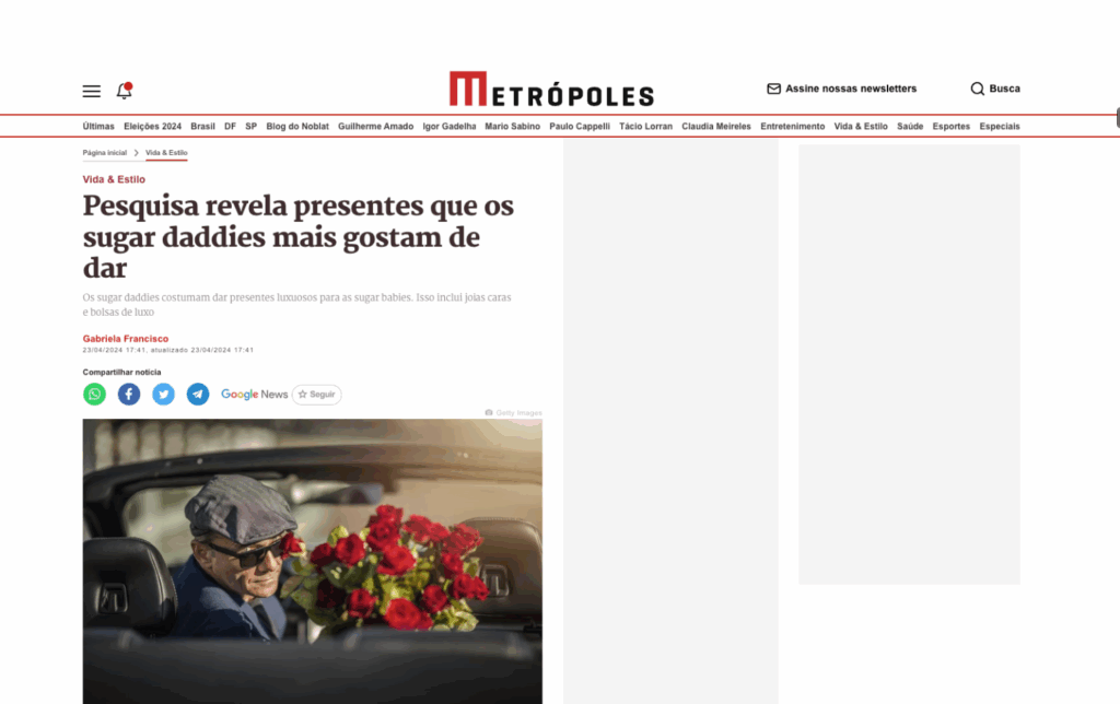 Metrópoles: Pesquisa revela presentes que os sugar daddies mais gostam de dar