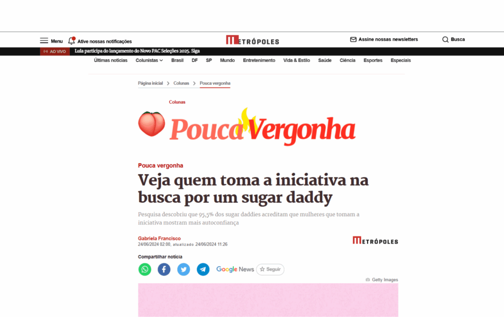 Metrópoles: Veja quem toma a iniciativa na busca por um sugar daddy