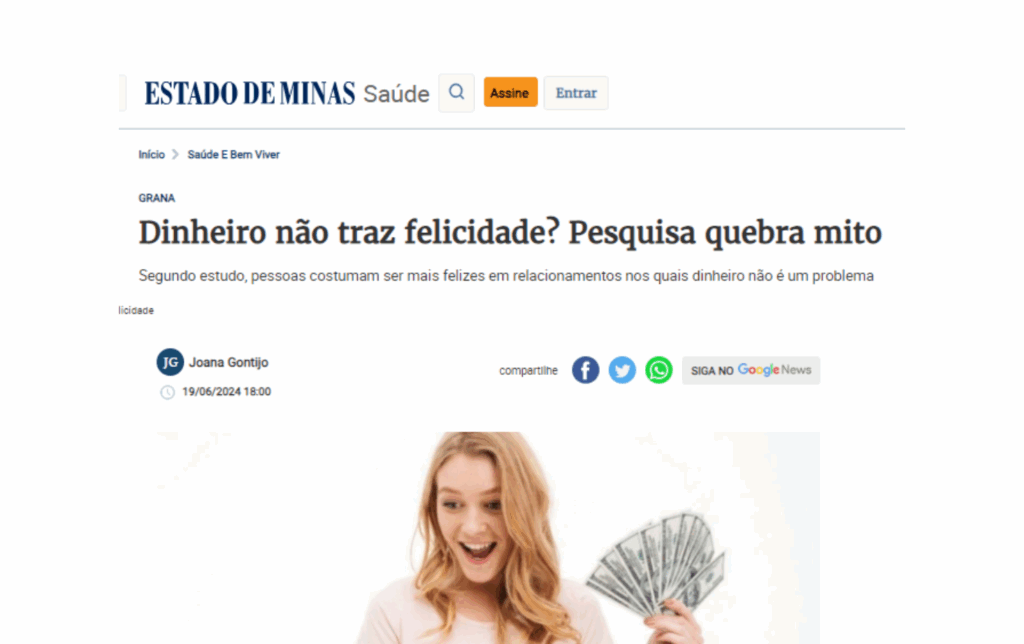 Estado de Minas: Dinheiro não traz felicidade? Pesquisa quebra mito