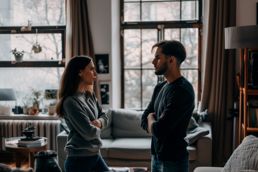 Casal em relacionamento tradicional discutindo 