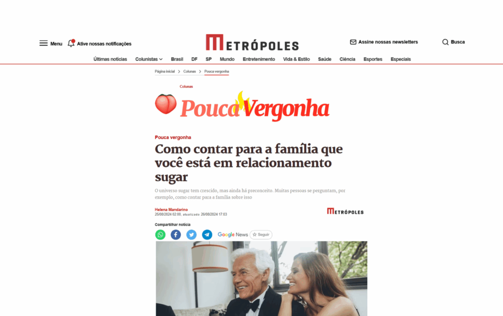 Metrópoles: Como contar para a família que você está em relacionamento sugar