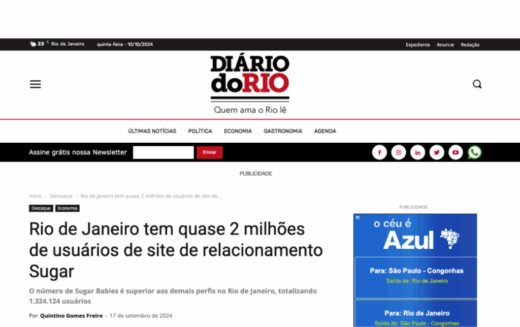 Diário do Rio: Rio de Janeiro tem quase 2 milhões de usuários de site de relacionamento Sugar