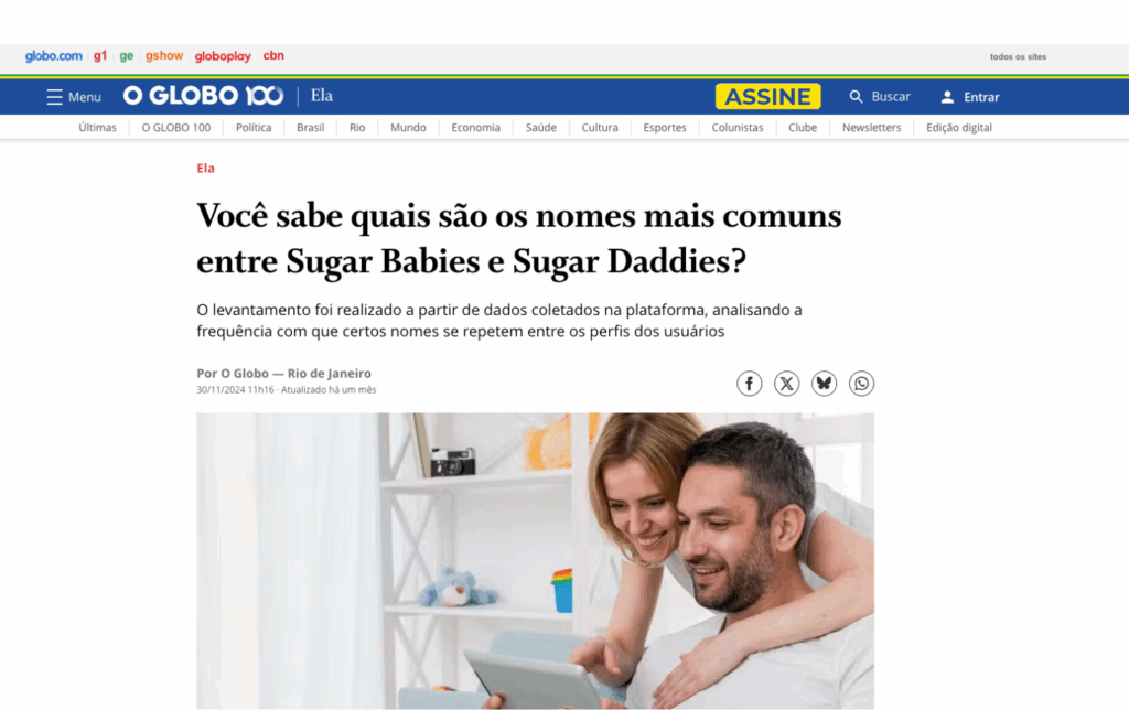 O GLOBO: Você sabe quais são os nomes mais comuns entre Sugar Babies e Sugar Daddies?