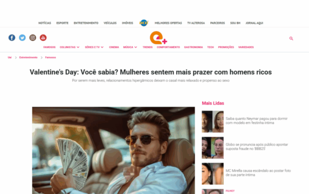 Uai: Valentine’s Day: Você sabia? Mulheres sentem mais prazer com homens ricos
