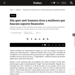 Forbes Brasil - Site quer unir homens ricos a mulheres que buscam suporte financeiro